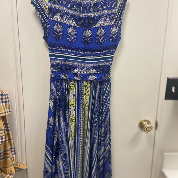 Anthropologie Maeve Small Tamera surplus cap sleeve blue yellow dress $75 - Picture 5 of 10